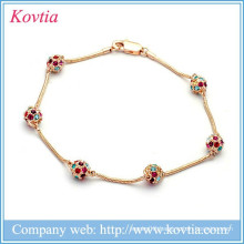 Colorful crystal ball india beaded bracelet thin gold snake chain link bracelets